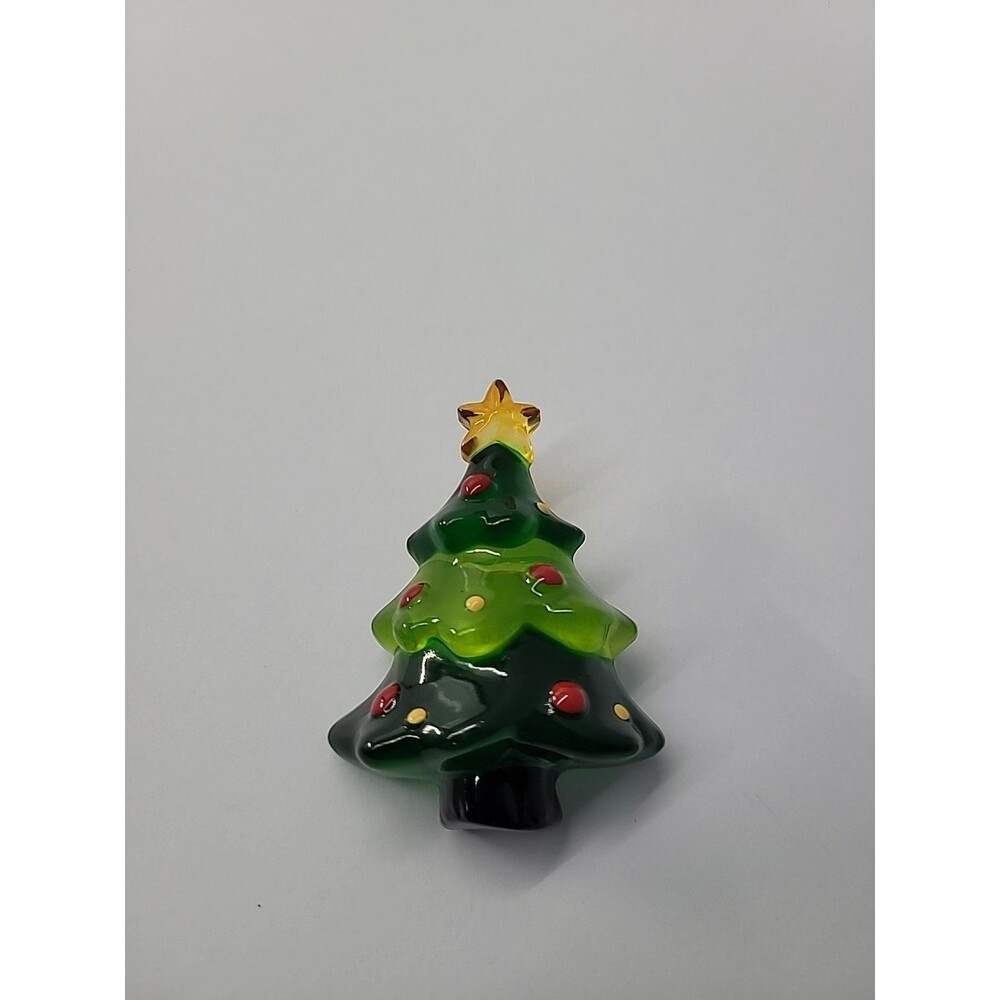 Vintage Plastic Christmas Tree Brooch Pin Green Red Oranments Star Topper Light - Picture 1 of 12